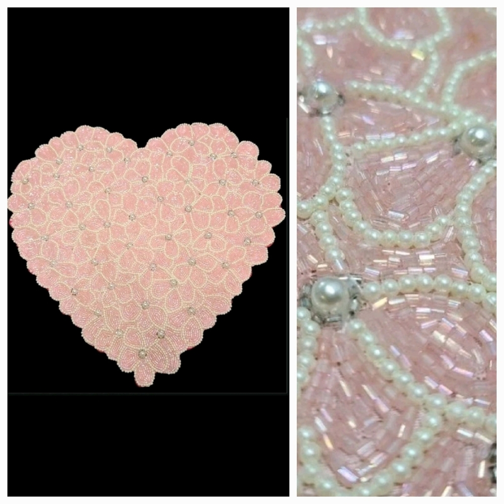 Cupcakes Cashmere Pink Valentines Heart Pearl Shimmer Beaded Placemat Decor NEW